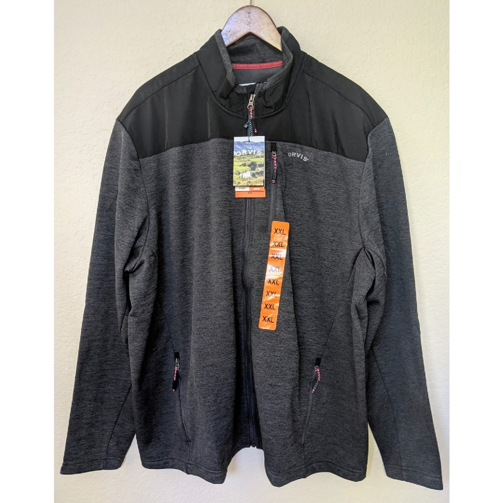 New Orvis Men's Full Zip Jacket, Midweight, Black & Gray, XXL 2XL